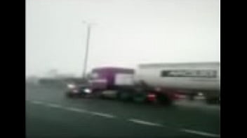 ⁣Semi Pushes Car Down Freeway